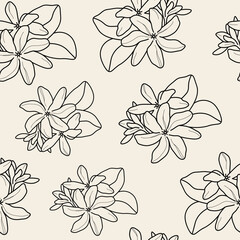 Line art Tahitian gardenia flower seamless pattern