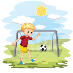 little kid play football  vector illustration