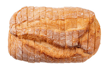 Sliced loaf of wholegrain bread cutout. White wheat bread cut into slices isolated on a white...