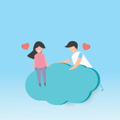 Vector lovely cute couple in love on cloud togheter in blue sky design for valentine day , love couple concept online shopping sale promotion. Love couple poster sale valentine day illustration.