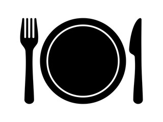 DISH WITH CUTLERY, FORK AND KNIFE, PICTOGRAM, PNG