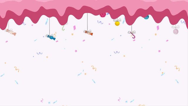 4k video with animated candies pink  and white for birthdays, new year, and any event  after effect animation	