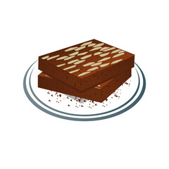Two pieces of chocolate mosaico cake on a plate. Vector illustration of Greek cuisine.