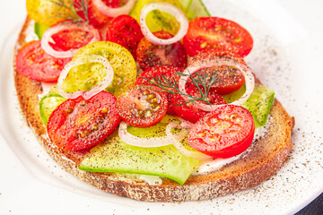 tomato salsa sandwich tomato salad fresh healthy meal food snack on the table copy space food background rustic top view