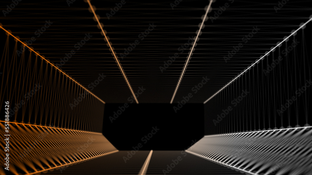 Poster galactic portal with linear connections. optical illusion of a laser tunnel. technological connectio