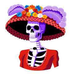 Vector Mexican Catrina Calavera Illustration Isolated