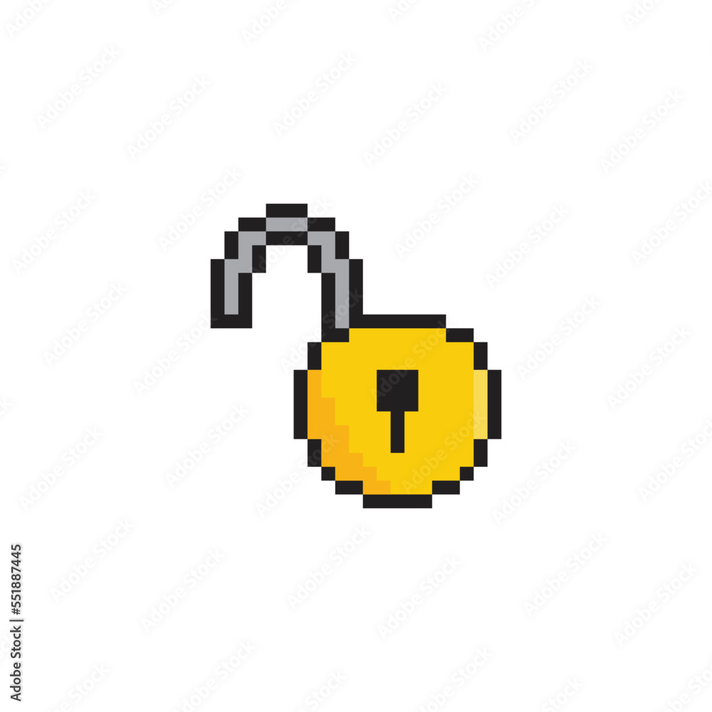 Poster pixel lock icon vector pixel art for 8 bit game