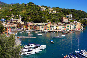Fototapeta premium Beautiful aerial view of Portofino bay, Genoa, Italy