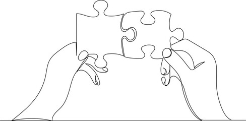 hand with puzzle sketch, continuous line drawing