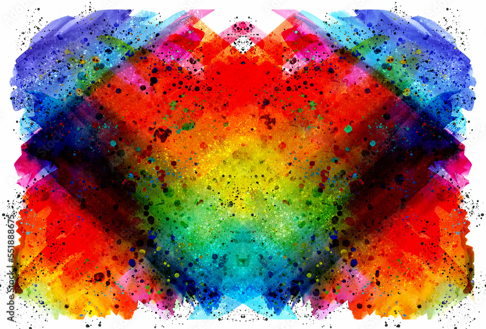 Aufkleber multicolored watercolor stripes intersect, merge and create a pattern on a white background. abstrac