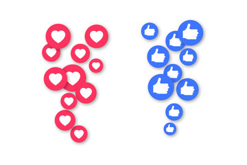 Like and thumb up circles reaction on live stream broadcasting show. Livestream broadcasting feedback element.