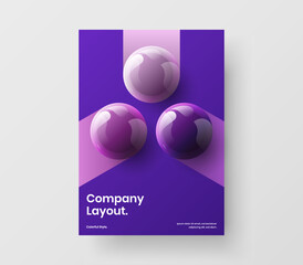 Fresh realistic spheres corporate brochure layout. Minimalistic booklet vector design concept.