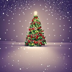Fototapeta na wymiar christmas tree snowflakes illuminated plain ornaments snowing night time