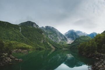 Fototapeta na wymiar View of glacier lake in Norway, Bondhusvatnet near Buerbreen
