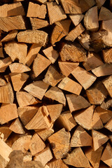 Stack of firewood in the woodpile.