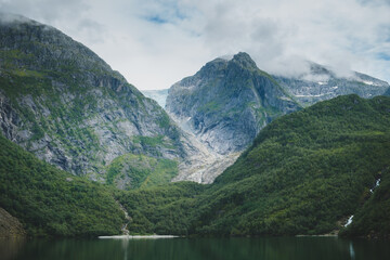 Obraz na płótnie Canvas View of glacier lake in Norway, Bondhusvatnet near Buerbreen