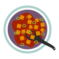 Mapo Tofu food top view illustration chinese food. Traditional dish. Food concept. Vector stock illustration isolated on white background. Flat style
