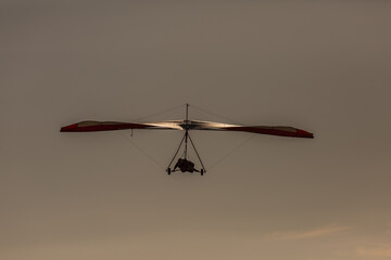 Fototapeta na wymiar Hang glider flying in evening sky