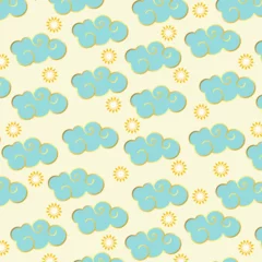 Dekokissen seamless pattern of clouds and flowers on a delicate yellow background © Valentina