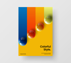 Multicolored realistic spheres catalog cover concept. Clean company identity A4 vector design illustration.