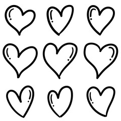 Set of black hearts sketch, valentine's day concept