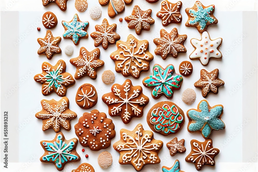 Poster a white table topped with lots of different kinds of cookies and cookies with frosting on them and d