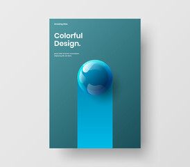 Modern corporate brochure A4 vector design layout. Geometric 3D balls front page illustration.