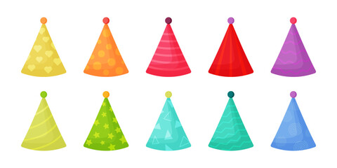 set of bright colorful party hat 