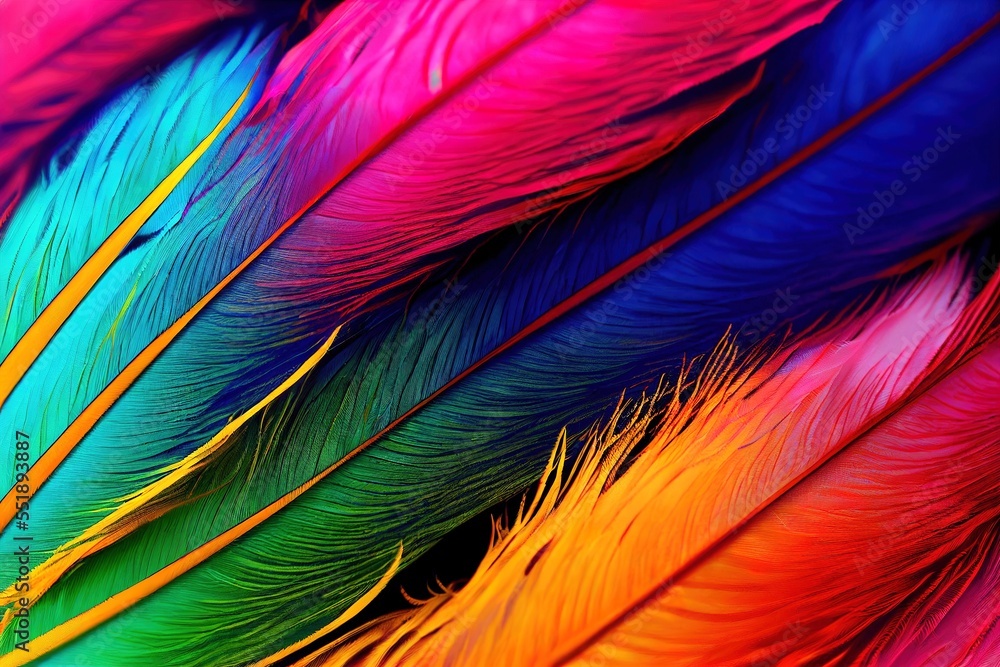 Poster a close up of a multicolored feather with yellow tips and a yellow tip on the end of the feathers. g