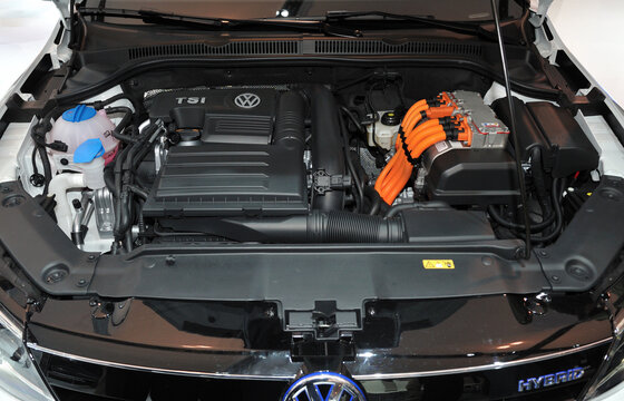TORONTO, CANADA-FEBRUARY 16, 2012: VW Jetta Hybrid engine on display at the 2012 Canadian International Auto Show in Toronto, Canada.
