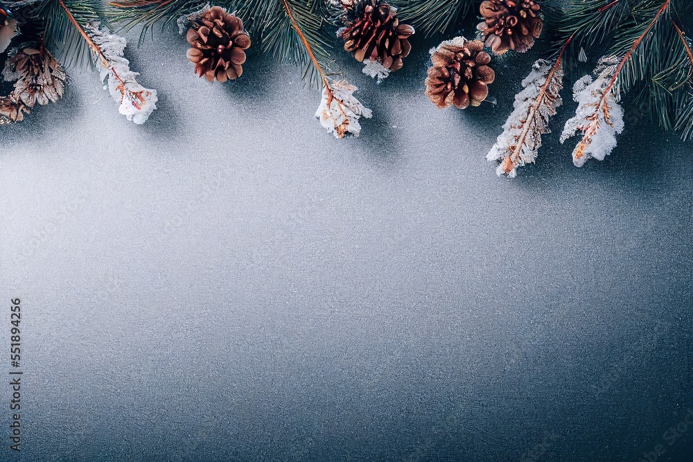 Aufkleber a pine tree branch with cones and snow on it. generative ai