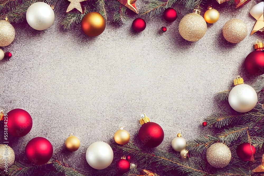 Poster a christmas tree with ornaments and a white background with a place for a text or a picture or a pic