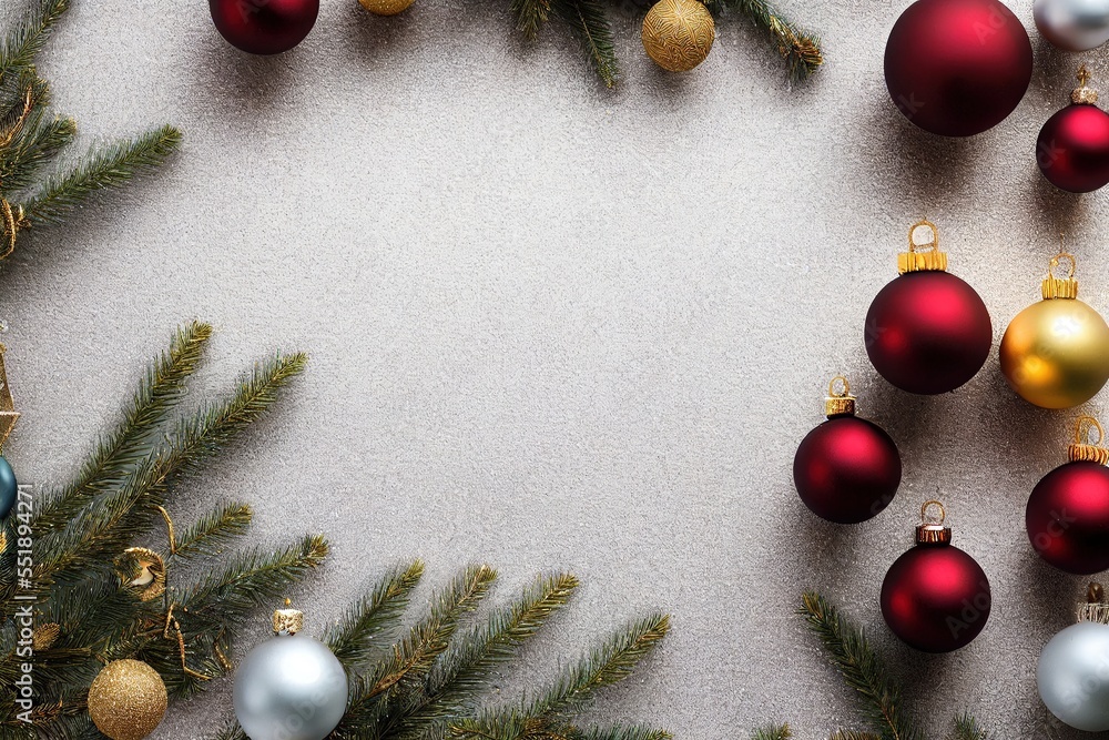 Poster a group of christmas ornaments hanging from a tree branch with a white background and a gold and red
