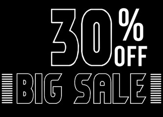 30% Off big sale. Dark vector with white lettering for discounts, promotions and offers. Sale icon for stores and products