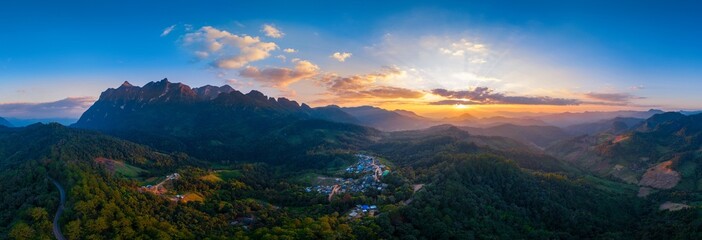 Fototapeta na wymiar Panorama of Doi Luang Chiang Dao mountains at sunset, Chiang mai, Thailand.