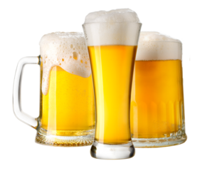 beer glasses on transparent