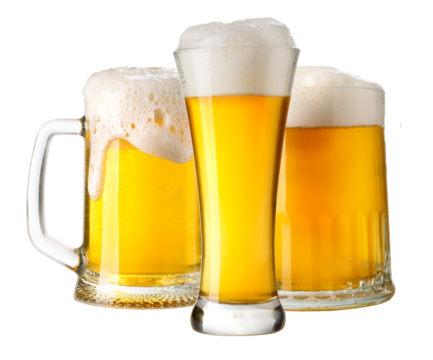 beer glasses on transparent