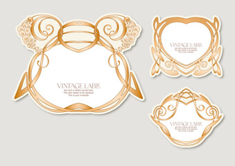 Decorative flowers and leaves in art nouveau style, vintage, old, retro style. Border, frame, template for product label, cosmetic packaging. Easy to edit. Vector illustration.