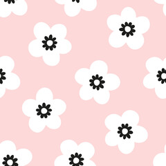 Pink seamless pattern with cherry flowers.