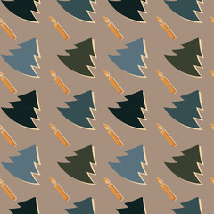 Christmas pattern with colorful Christmas trees and candles
