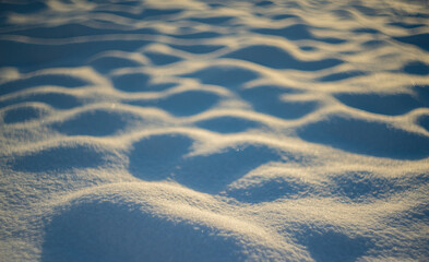 winter snow background - snow covered surface and artistic bokeh