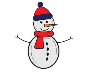 Cartoon snowman in isolate on a white background. Vector illustration.