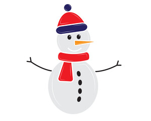 Cartoon snowman in isolate on a white background. Vector illustration.