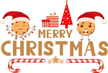 Merry christmas lettering with christmas cookies