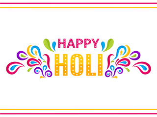 Vector Marquee Lights Happy Holi Text With Colorful Arc Drops Against Lines Border Background.