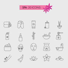 Black Stroke Illustration of SPA 20 Icon Or Symbol Set.