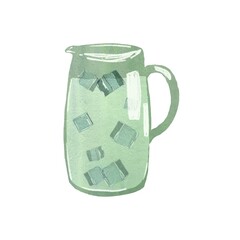 Lemonade decanter glass ice cube a watercolor