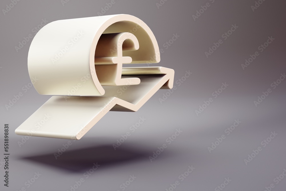 Poster beautiful illustration blue pound price arrow up symbol icons on a bright pink background. 3d render