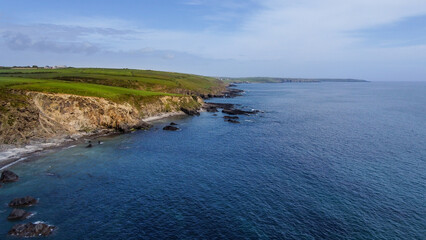 The southern coast of Ireland, top view. Blue sea space. Seascape. View from above.