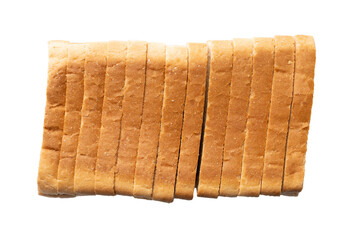 Toasted white bread sliced isolated on white background, top view